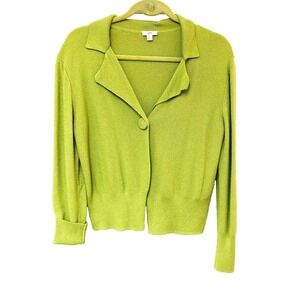 J Jill Lime Sweater Womens‎ S  Textured One Button V-Neck Wool Blend Office